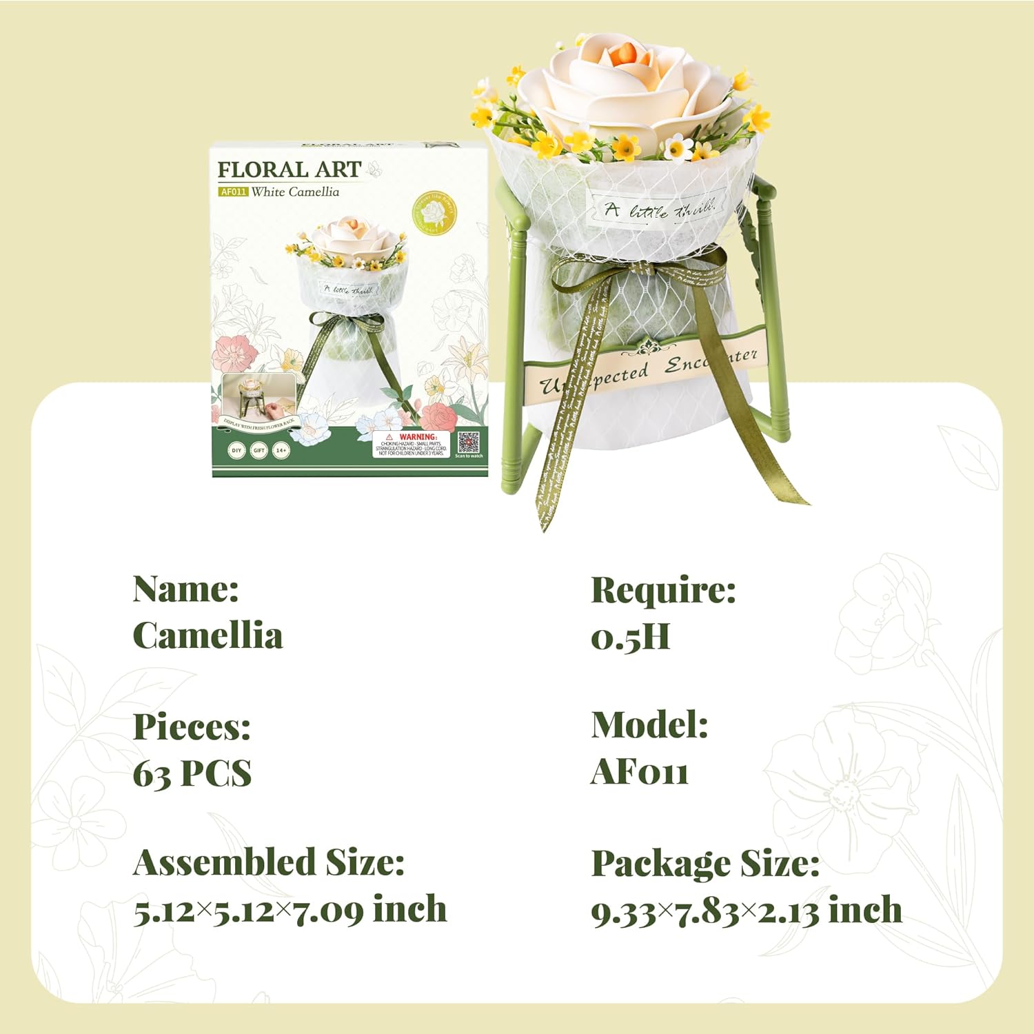 ROBOTIME Artificial Flowers 3D Puzzle Model Kits Puzzles For Adults To Build, Decoration Home Decor Accessories Living Room Gifts For Women, Camellia