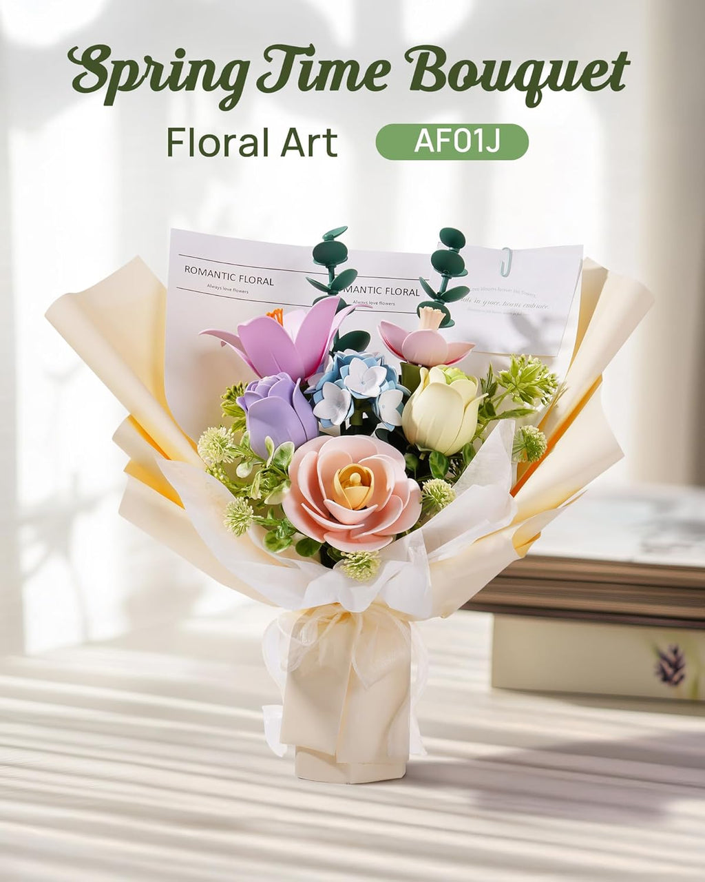 ROBOTIME 3D Plastic Flower Puzzle, Spring Time Bouquet DIY Model Kits For Gift