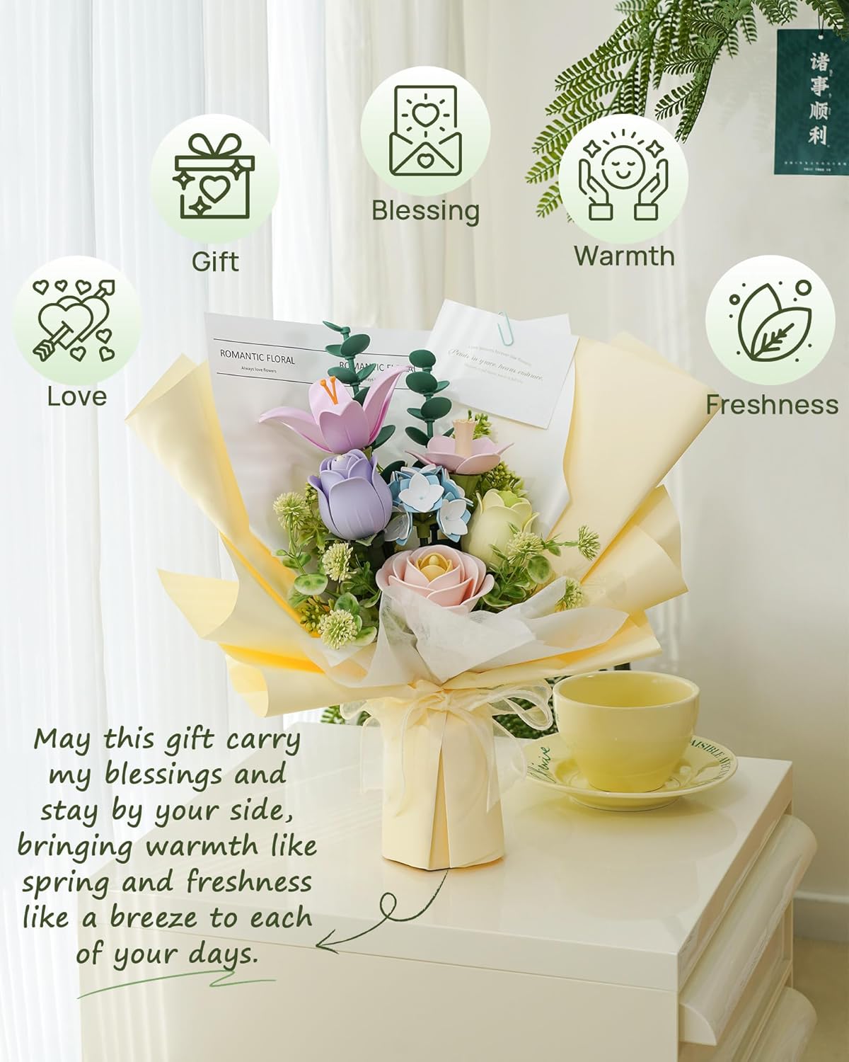 ROBOTIME 3D Plastic Flower Puzzle, Spring Time Bouquet DIY Model Kits For Gift