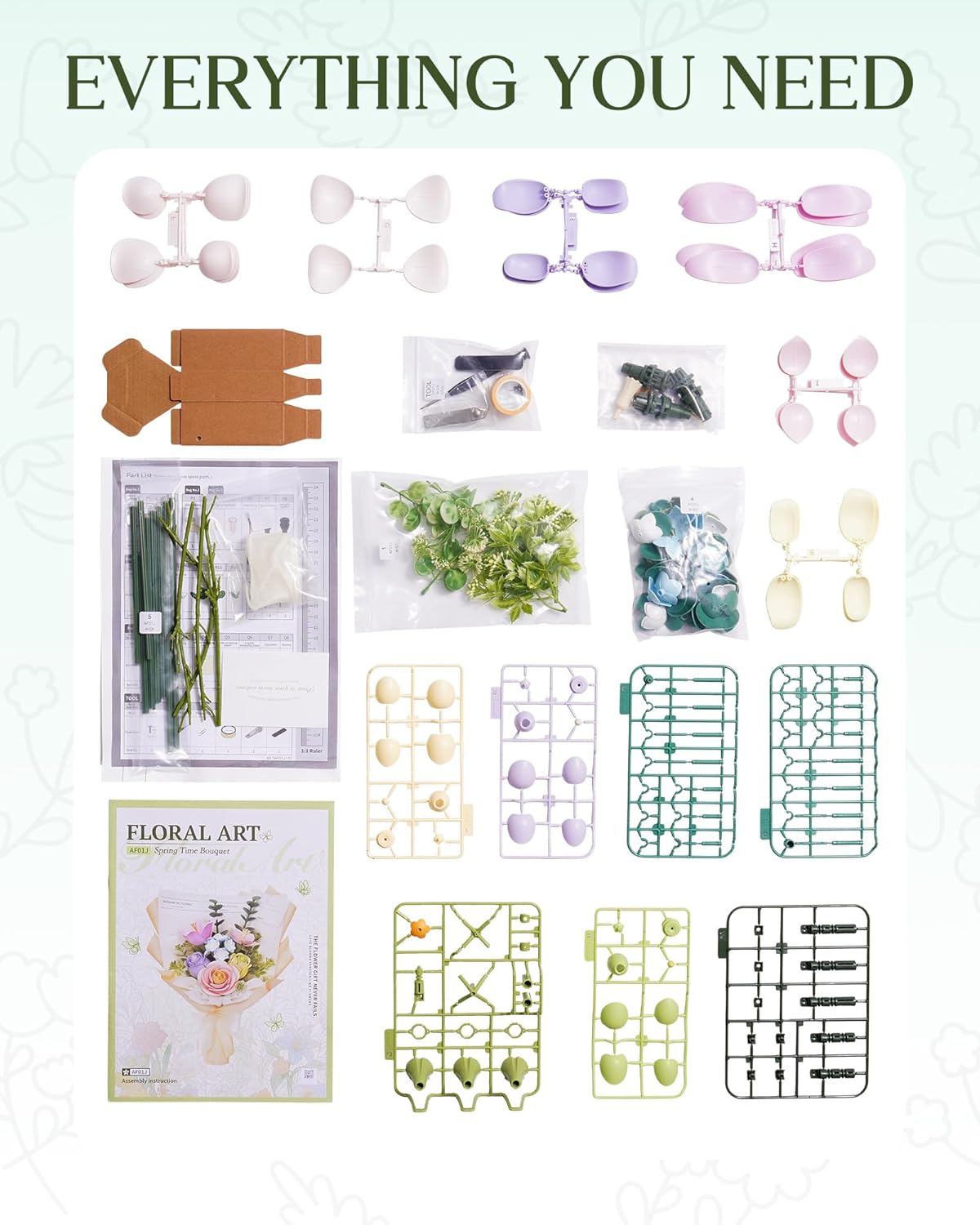 ROBOTIME 3D Plastic Flower Puzzle, Spring Time Bouquet DIY Model Kits For Gift