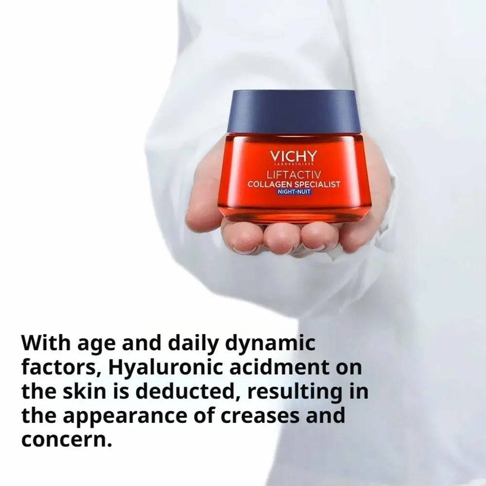 Vichy Collagen Night Cream  Day Cream Dryness Relief Brighten Skin Tone Moisturizes Fades Dark Spots Wrinkles Improves Skin Car